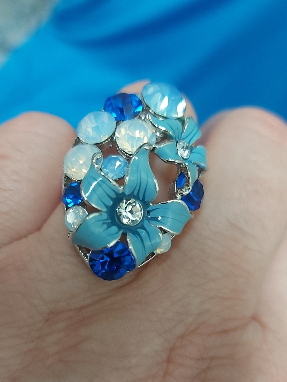 Blue Crystal Floral Trio Jewelry Set - Women